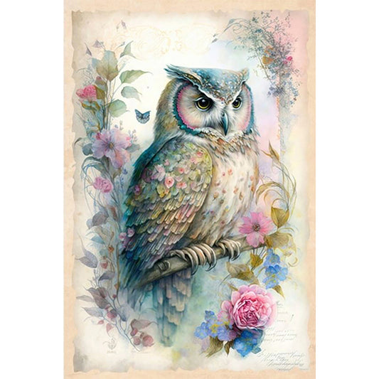 Owl On Wreath - Full Round Drill Diamond Painting 40*60CM