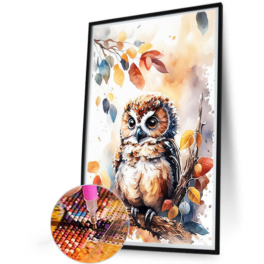 Watercolor Owl¡¤Left - Full Round Drill Diamond Painting 40*60CM