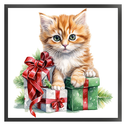 Christmas Cat - 18CT Stamped Cross Stitch 25*25CM