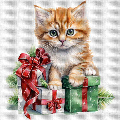 Christmas Cat - 18CT Stamped Cross Stitch 25*25CM