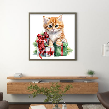 Christmas Cat - 18CT Stamped Cross Stitch 25*25CM