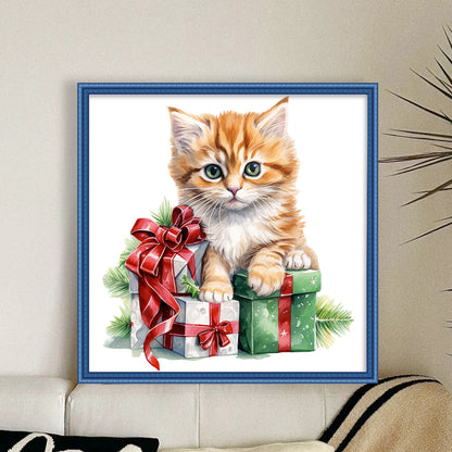 Christmas Cat - 18CT Stamped Cross Stitch 25*25CM