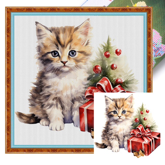 Christmas Cat - 18CT Stamped Cross Stitch 25*25CM