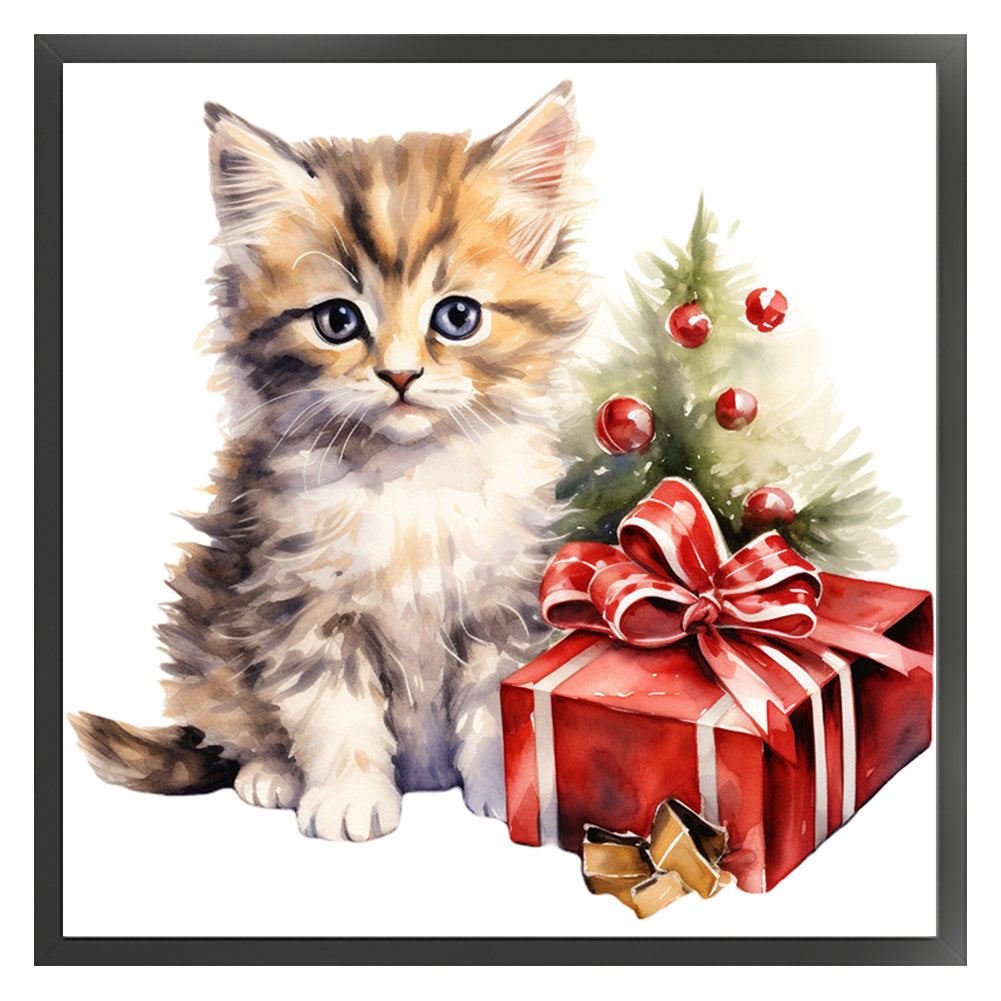 Christmas Cat - 18CT Stamped Cross Stitch 25*25CM