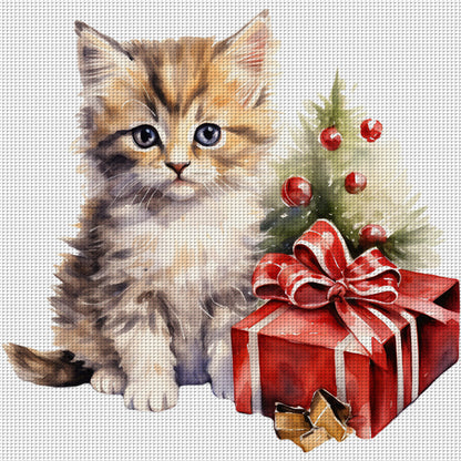 Christmas Cat - 18CT Stamped Cross Stitch 25*25CM