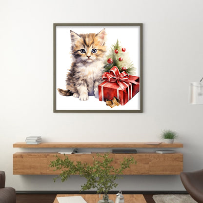 Christmas Cat - 18CT Stamped Cross Stitch 25*25CM