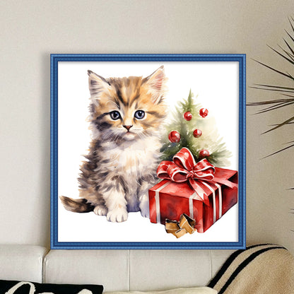 Christmas Cat - 18CT Stamped Cross Stitch 25*25CM