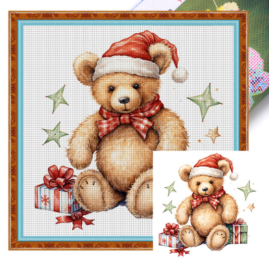 Christmas Teddy Bear - 18CT Stamped Cross Stitch 25*25CM