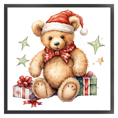 Christmas Teddy Bear - 18CT Stamped Cross Stitch 25*25CM