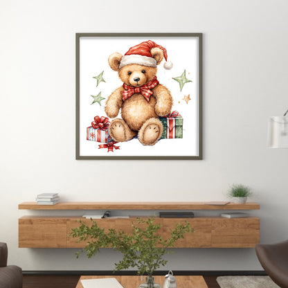 Christmas Teddy Bear - 18CT Stamped Cross Stitch 25*25CM