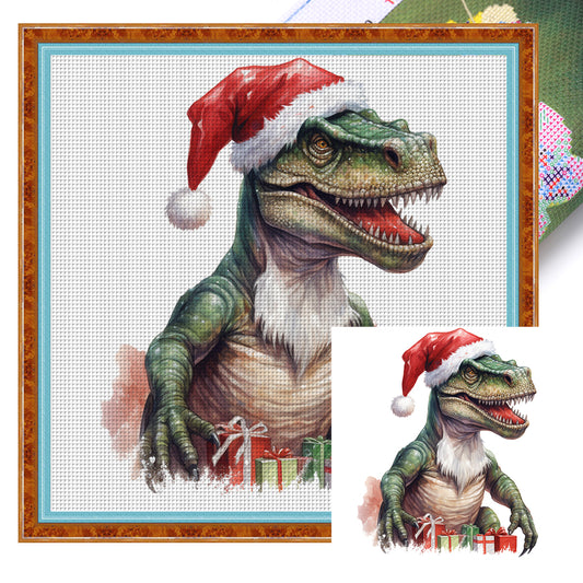 Christmas Dinosaur - 18CT Stamped Cross Stitch 25*25CM