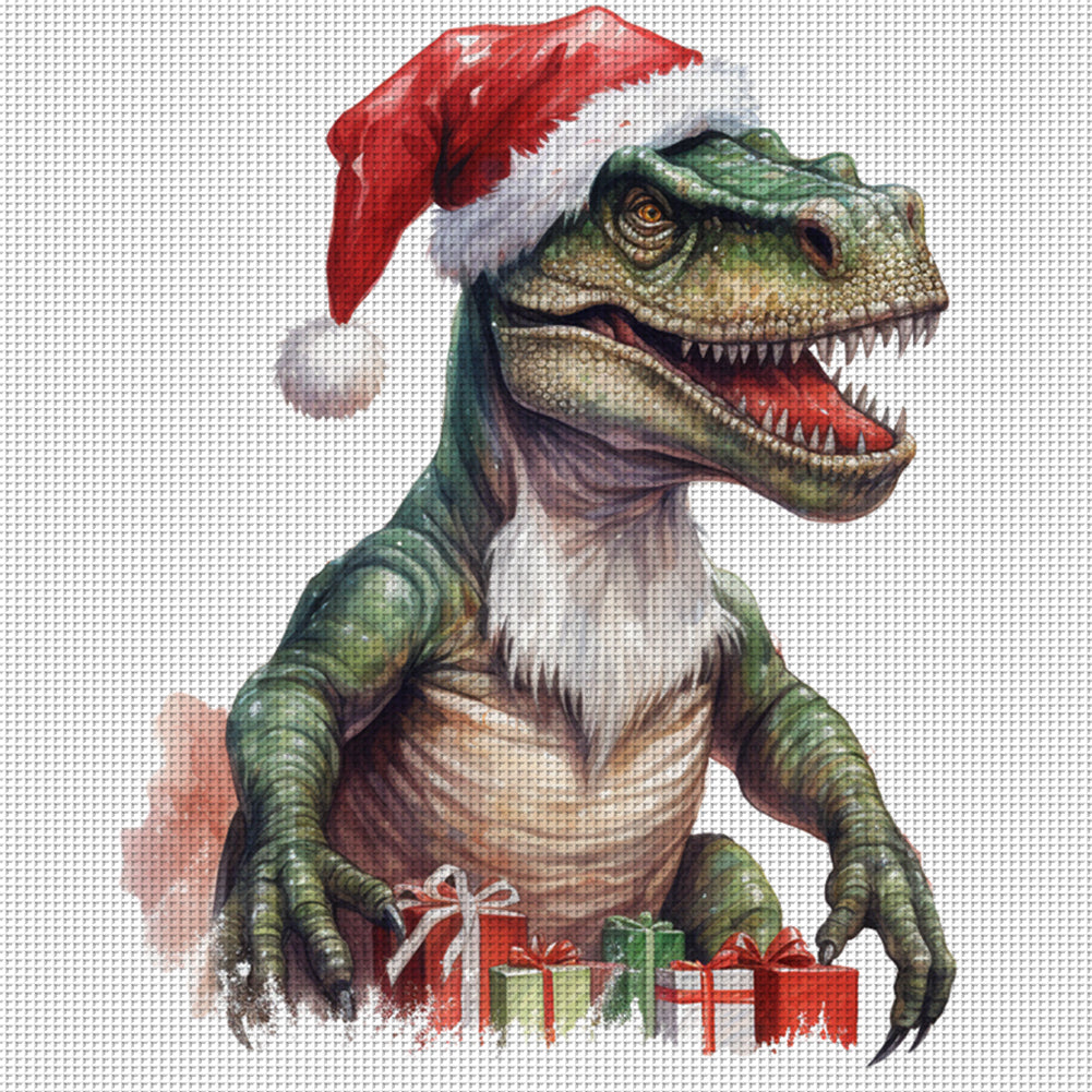 Christmas Dinosaur - 18CT Stamped Cross Stitch 25*25CM