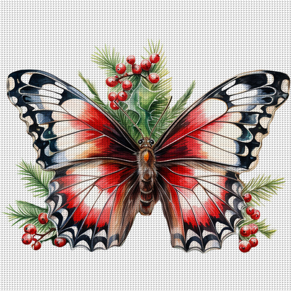 Christmas Butterfly - 18CT Stamped Cross Stitch 25*25CM