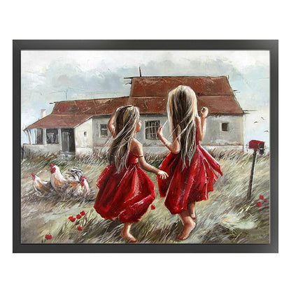 Little Girl In Front Of House - 11CT Stamped Cross Stitch 50*40CM