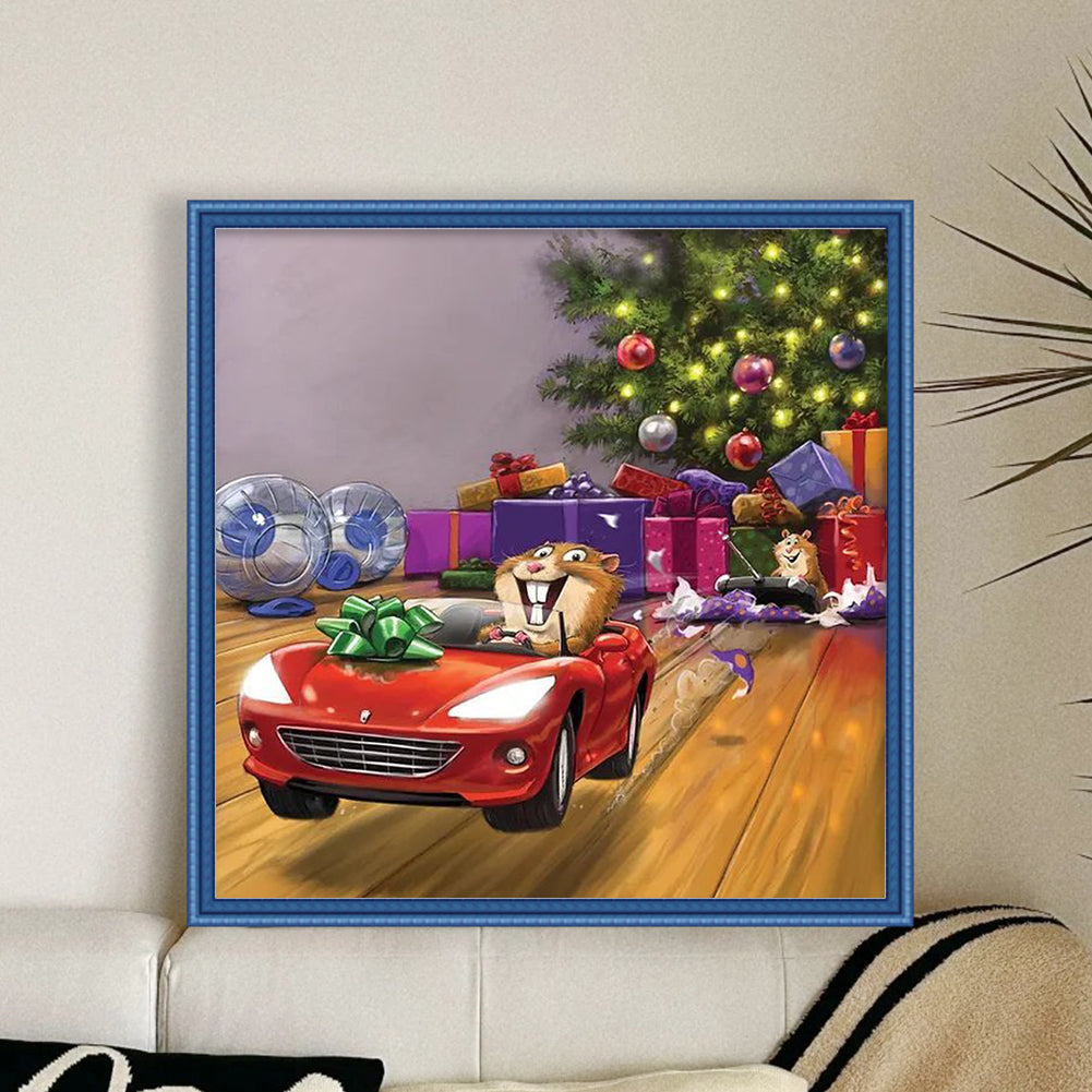 Christmas Tree Truck Rat - 11CT Stamped Cross Stitch 40*40CM