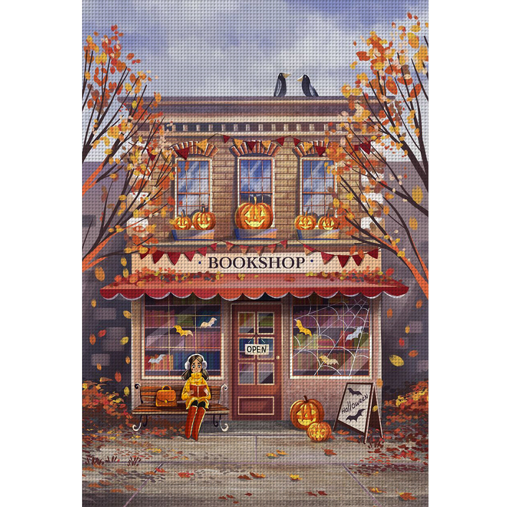 Autumn Bookstore - 11CT Stamped Cross Stitch 50*70CM