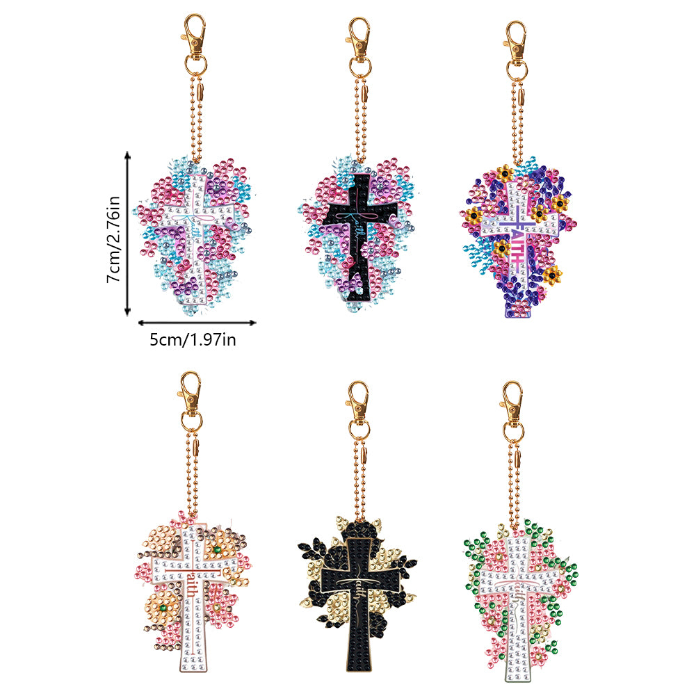 6PCS Diamond Painting Keychain Double Sided Rhinestone Painting Keychain Pendant