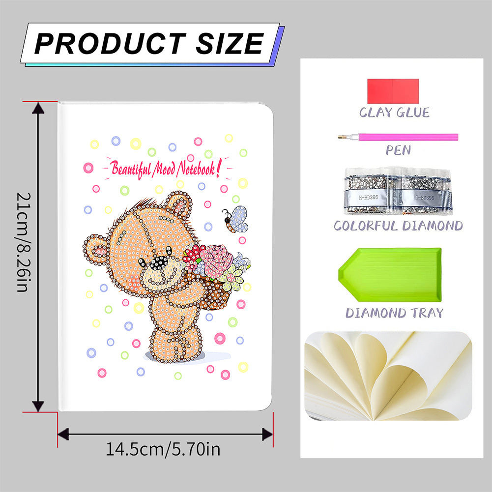 50 Pages A5 Special Shaped Diamond Painting Diary Book for Teens (Love Bear)