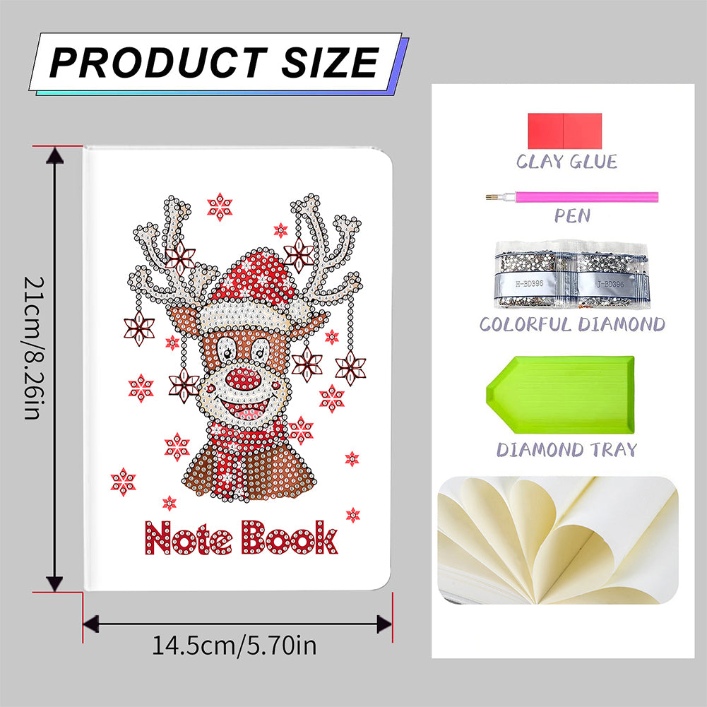 50 Pages A5 Special Shaped Diamond Painting Diary Book for Teens (Christmas Elk)