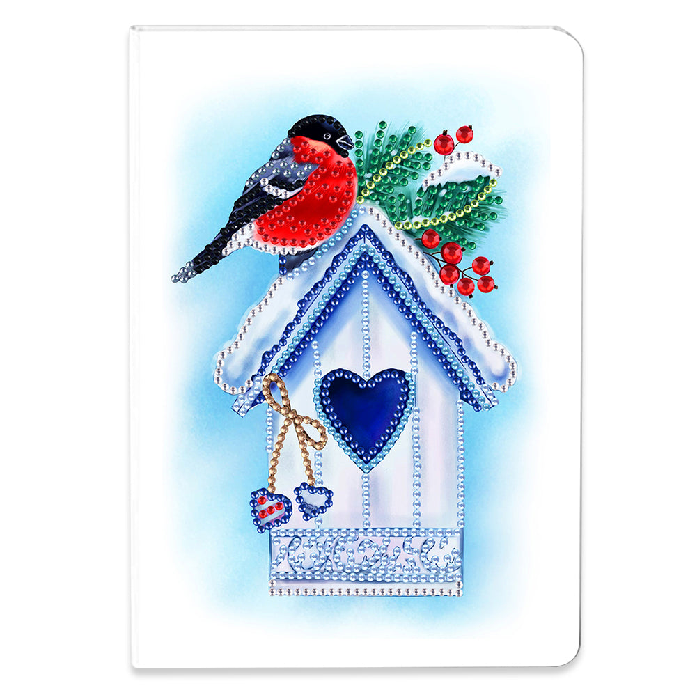 50 Pages A5 Special Shaped Diamond Painting Diary Book (Snow Day Bird House)