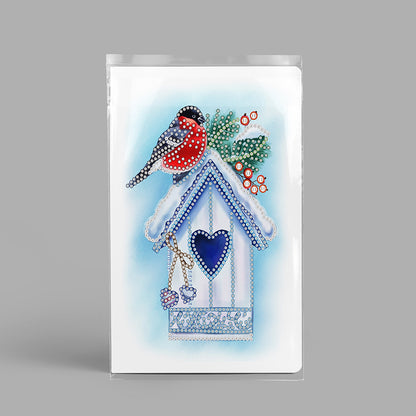 50 Pages A5 Special Shaped Diamond Painting Diary Book (Snow Day Bird House)