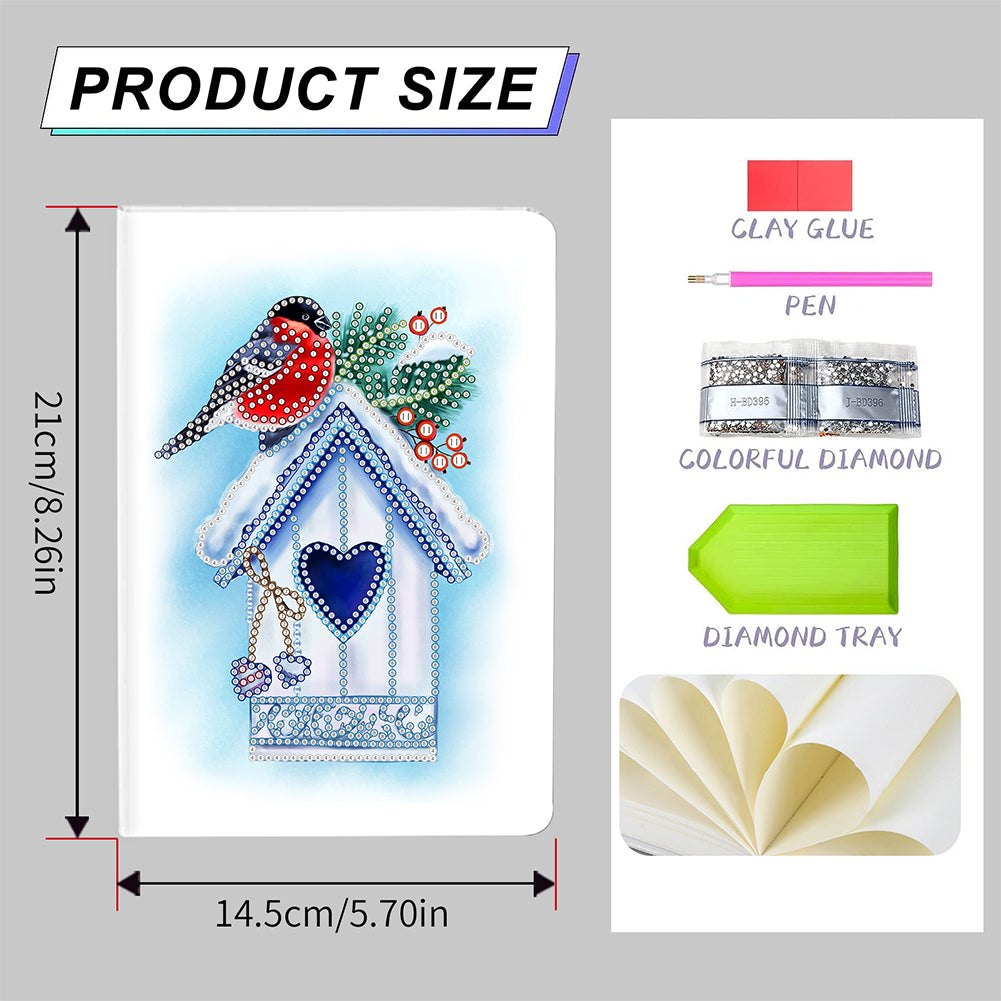 50 Pages A5 Special Shaped Diamond Painting Diary Book (Snow Day Bird House)