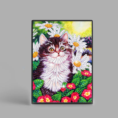 50 Pages A5 Special Shaped Diamond Painting Diary Book for Teen(Flower Bush Cat)