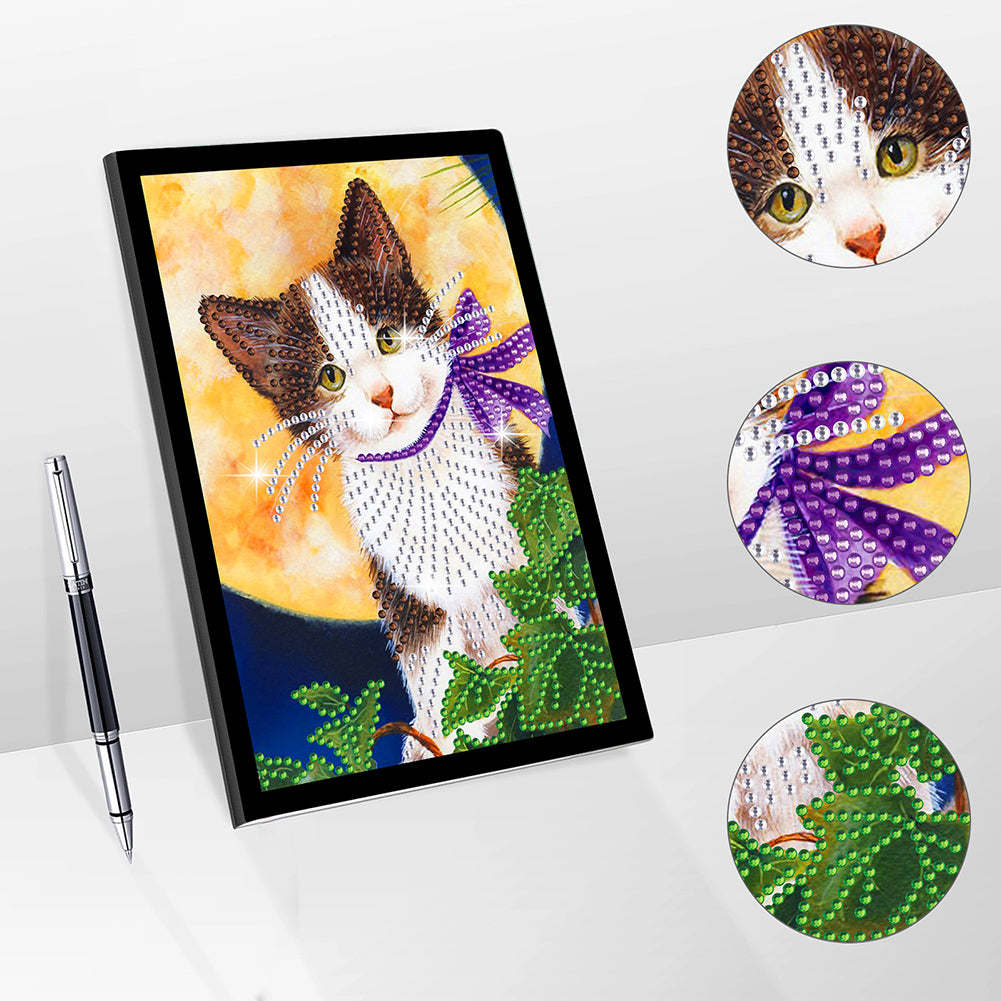 50 Pages A5 Special Shaped Diamond Painting Diary Book (Cat Under the Moon)