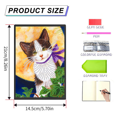 50 Pages A5 Special Shaped Diamond Painting Diary Book (Cat Under the Moon)