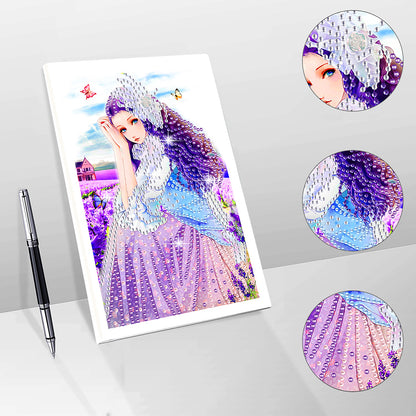 50 Pages A5 Special Shaped Diamond Painting Diary Book for Teens (Lavender Girl)