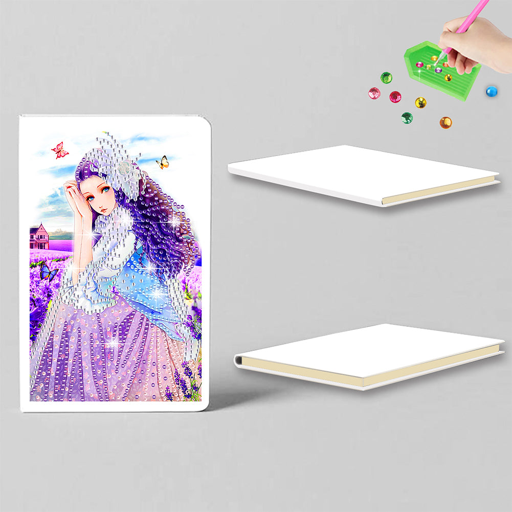 50 Pages A5 Special Shaped Diamond Painting Diary Book for Teens (Lavender Girl)