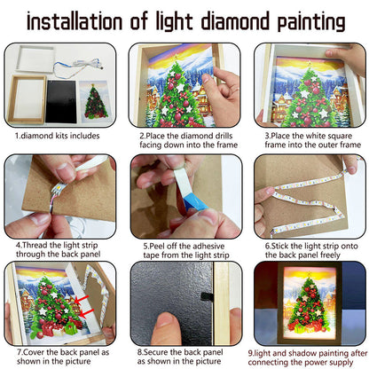 Special Shaped Diamond Painting Kit with Lights 17x22cm (Christmas Tree)