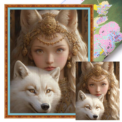 Wolf And Girl - 11CT Stamped Cross Stitch 50*65CM