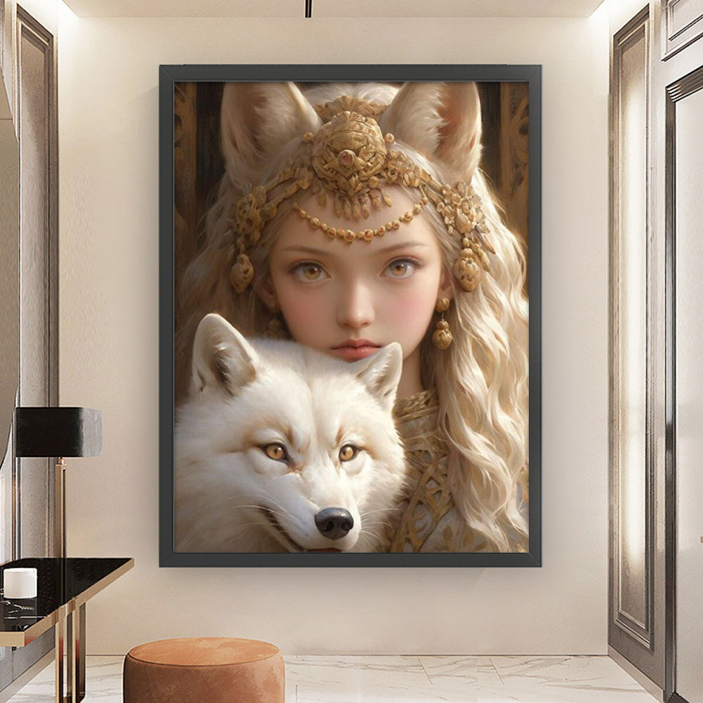 Wolf And Girl - 11CT Stamped Cross Stitch 50*65CM