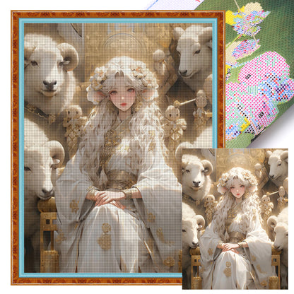 Sheep And Girl - 11CT Stamped Cross Stitch 50*65CM