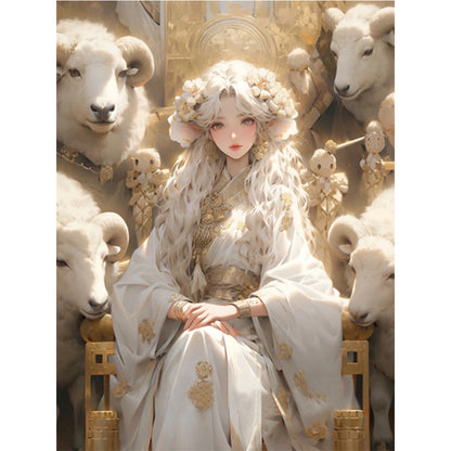 Sheep And Girl - 11CT Stamped Cross Stitch 50*65CM