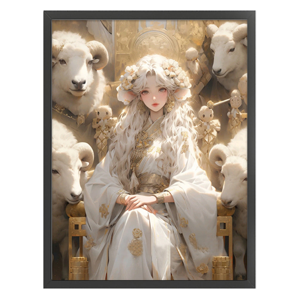 Sheep And Girl - 11CT Stamped Cross Stitch 50*65CM