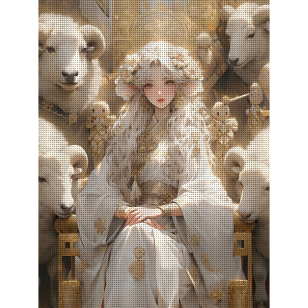 Sheep And Girl - 11CT Stamped Cross Stitch 50*65CM
