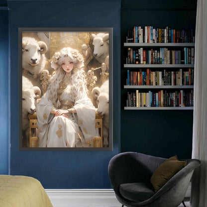 Sheep And Girl - 11CT Stamped Cross Stitch 50*65CM