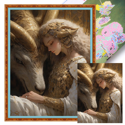 Goat And Girl - 11CT Stamped Cross Stitch 50*65CM