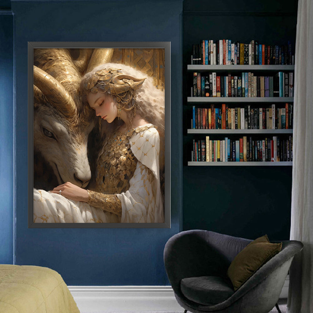 Goat And Girl - 11CT Stamped Cross Stitch 50*65CM