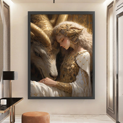 Goat And Girl - 11CT Stamped Cross Stitch 50*65CM