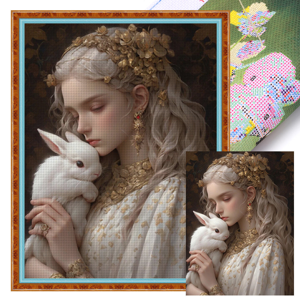 Rabbit And Girl - 11CT Stamped Cross Stitch 50*65CM