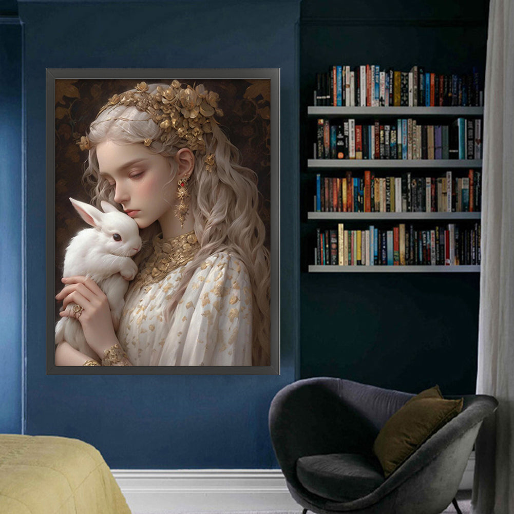 Rabbit And Girl - 11CT Stamped Cross Stitch 50*65CM