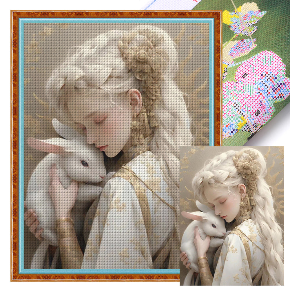 Rabbit And Girl - 11CT Stamped Cross Stitch 50*65CM