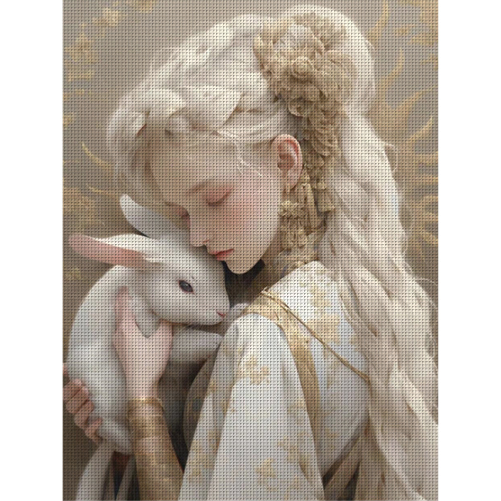 Rabbit And Girl - 11CT Stamped Cross Stitch 50*65CM