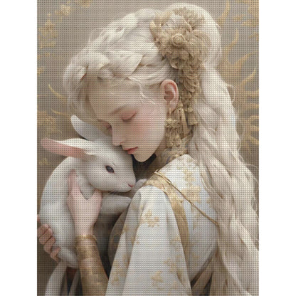 Rabbit And Girl - 11CT Stamped Cross Stitch 50*65CM