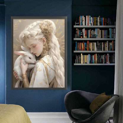 Rabbit And Girl - 11CT Stamped Cross Stitch 50*65CM