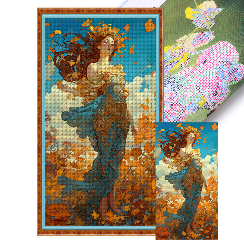 Autumn Leaf Goddess - 11CT Stamped Cross Stitch 50*90CM