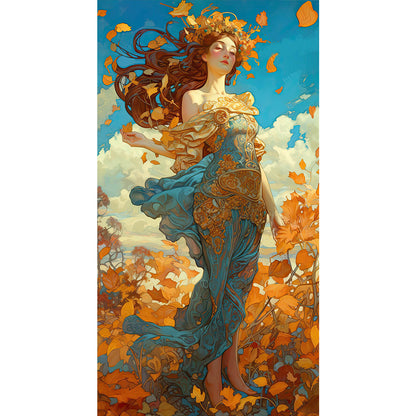 Autumn Leaf Goddess - 11CT Stamped Cross Stitch 50*90CM